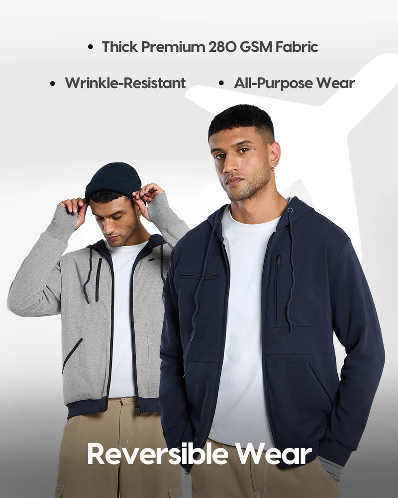 bewakoof Men's Navy Blue Airport Hoodie